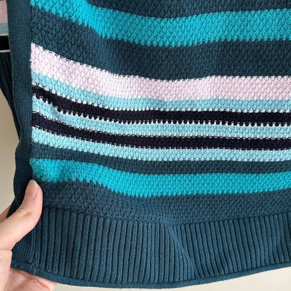T By Talbots Teal Knit Striped Sweater, Turquoise/Purple/Navy Blue, Size Medium - Picture 10 of 15
